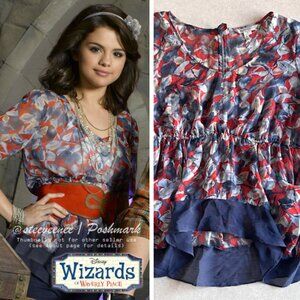 Red and Navy Sheer Floral Blouse ASO Alex Russo